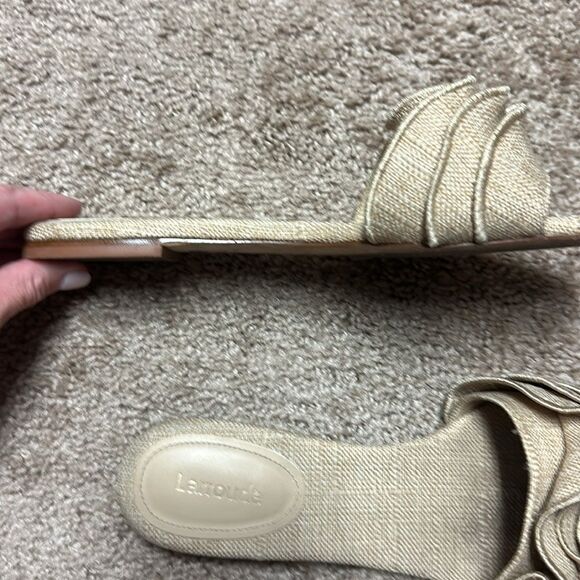 Larroudé Ivy Ruffle Flat Mule In Beige Raffia - Picture 6 of 6